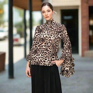 Leopard Ruffle Sleeve Blouse